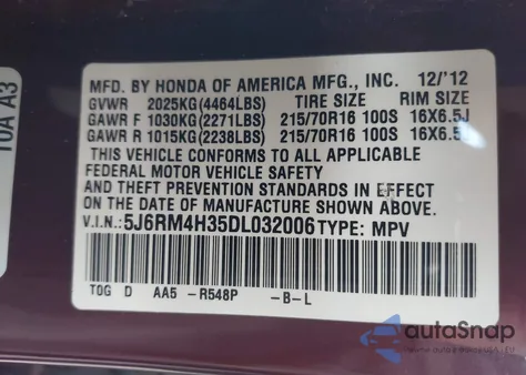 2013 Honda Cr-V Lx z USA, uszkodzony, nr VIN 5J6RM4H35DL032006